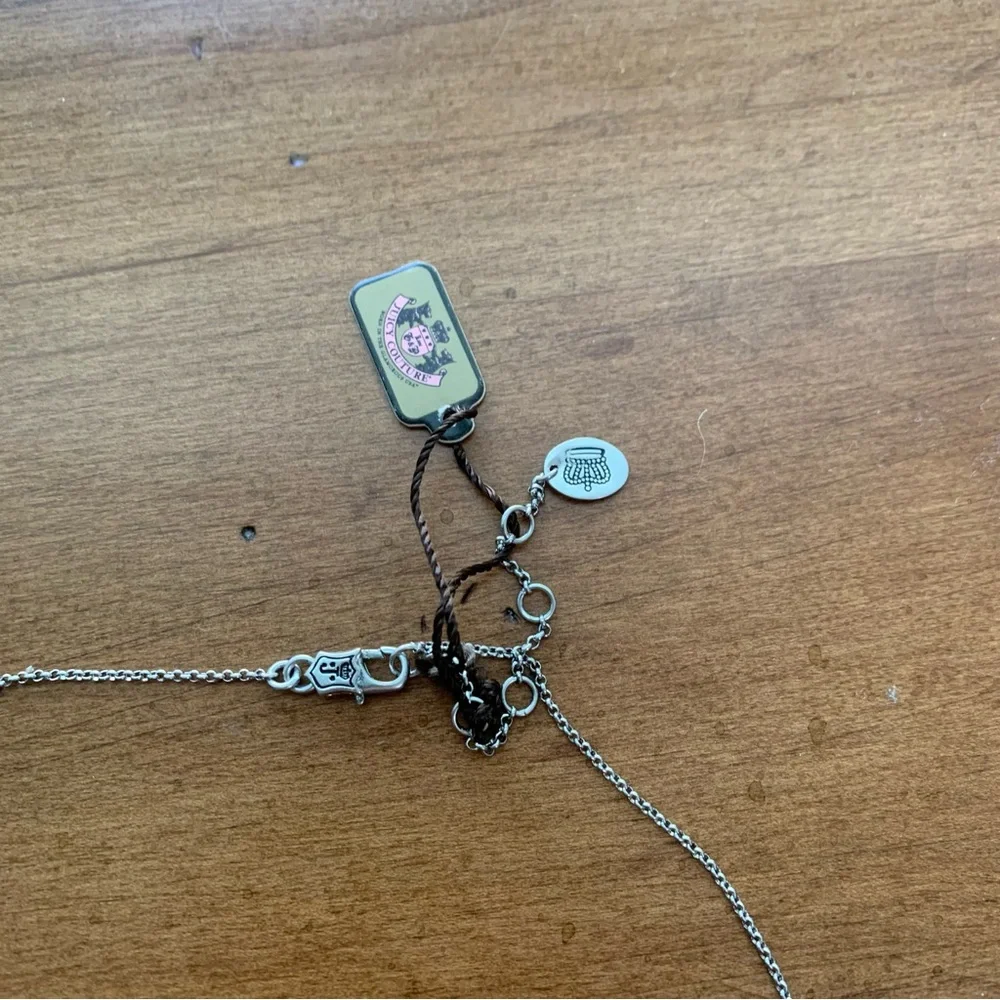 Juicy Couture Pam Gela Pink Safety Pin with Silver Charms Silver Chain Necklace - Picture 3 of 5